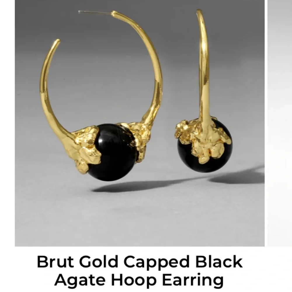 ALEXIS BITTAR • Brut Gold Capped Black Agate Hoop Earrings